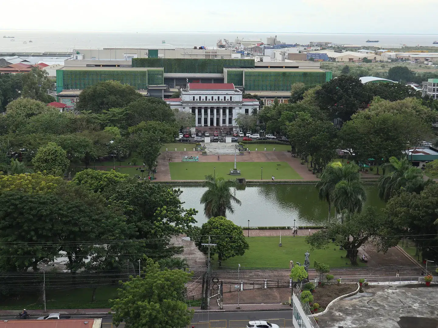 Elevated view of the Capitol Park and Lagoon in Bacolod